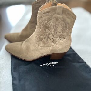 Saint Laurent Taupe Suede Ankle Boots